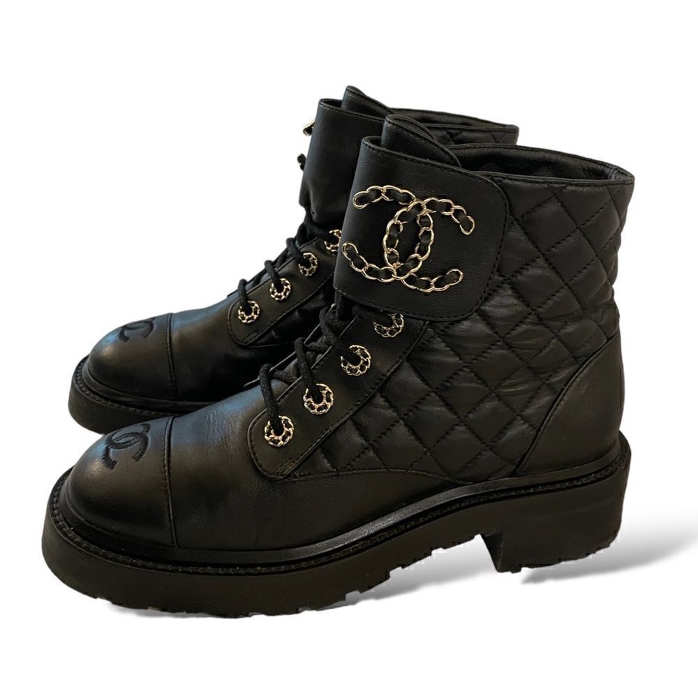 CHANEL Fall 2021 Black Lambskin Lace-Up Boots
|Size: 38|